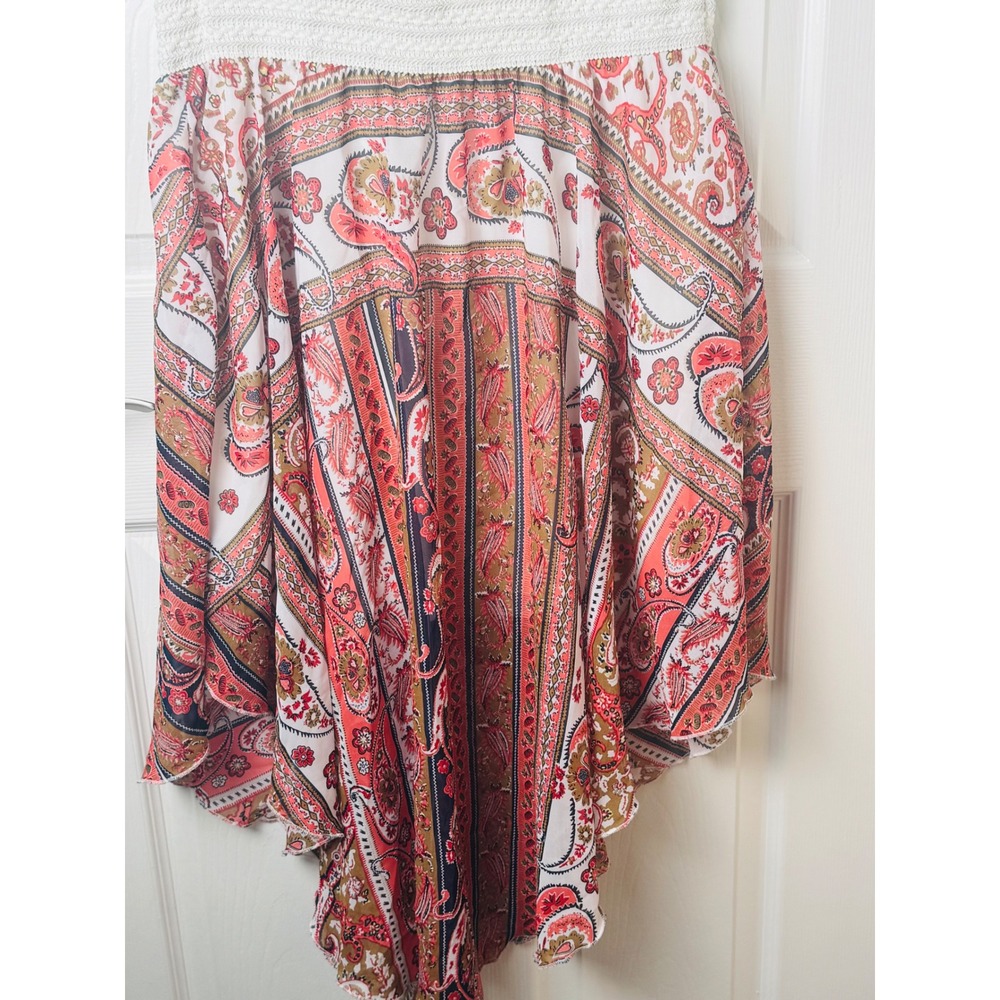 rue21 Strapless Dress Women XL Red Paisley Handkerchief Hem Boho Sweetheart - Picture 2 of 6